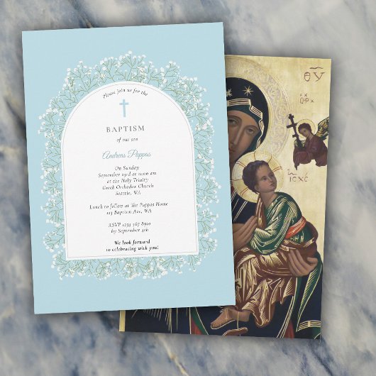 Baby's Breath Greek Orthodox Baptism Blue Boy Kaart