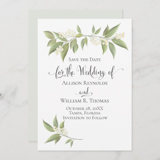 Baby's Breath Greenery Botanical Floral Save The Date (Voorkant / Achterkant)