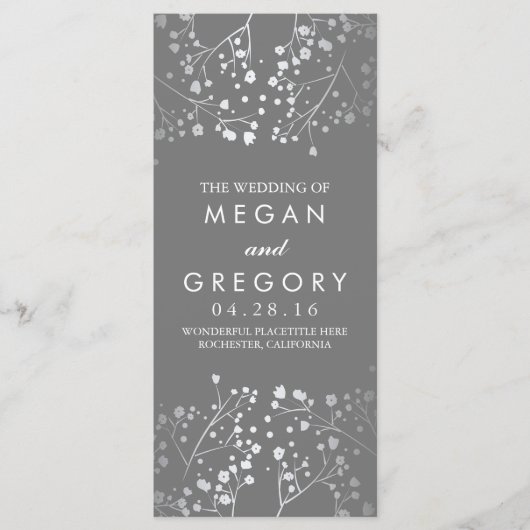 Baby's Breath Grey en Zilver Huwelijksprogramma Programmakaart (Voorkant)