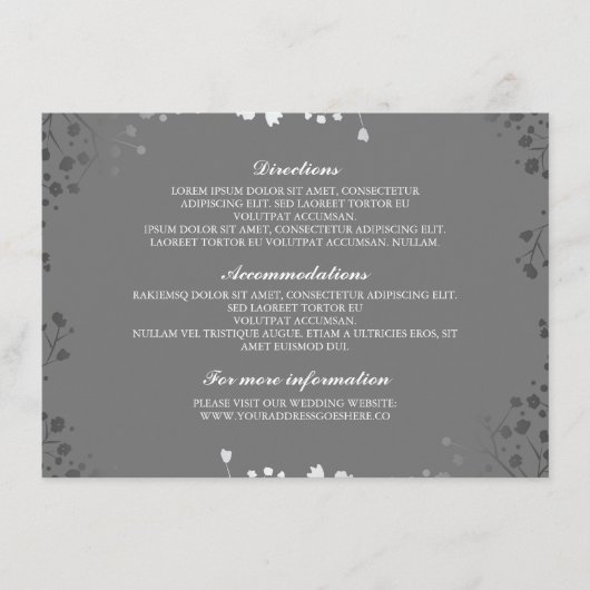 Baby's Breath Grey Zilver Bruiloft Details Informatiekaartje (Voorkant)