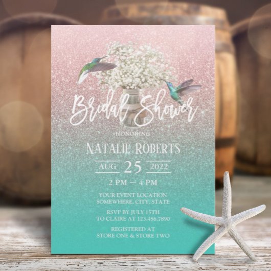 Baby's Breath Hummingbird Roos Gold Vrijgezellenfe Kaart