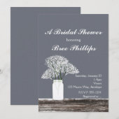 Baby's Breath in Mason Jar Rustieke Grijze Uitnodi Kaart (Voorkant / Achterkant)