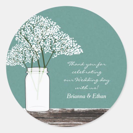 Baby's Breath in Mason Jar Rustieke Stickers (Voorkant)