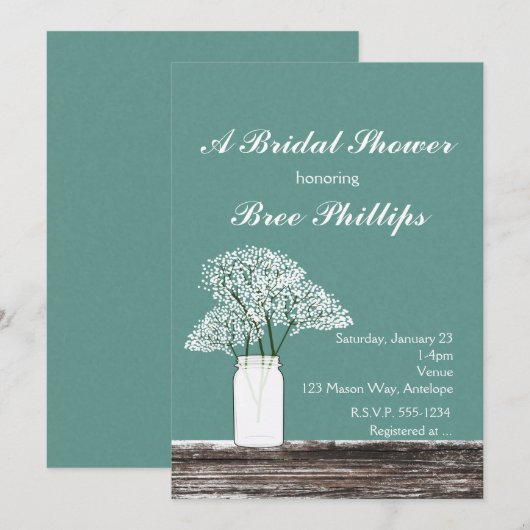Baby's Breath in Mason Jar Rustieke Uitnodigingen (Voorkant / Achterkant)