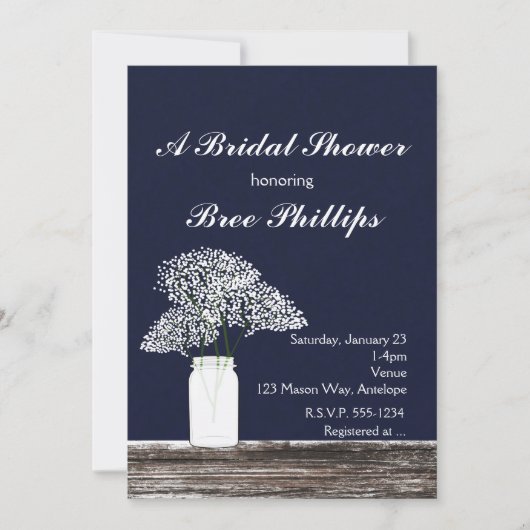 Baby's Breath in Metselwerkpot Rustieke Blauwe Uit Kaart (Voorkant)