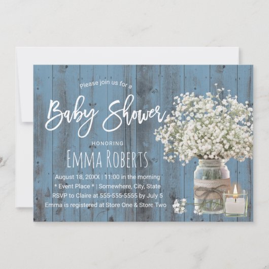 Baby's Breath Jar & Candle Dusty Blue Baby shower Kaart (Voorkant)