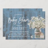 Baby's Breath Jar & Candle Dusty Blue Baby shower Kaart (Voorkant / Achterkant)