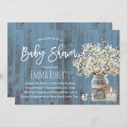 Baby's Breath Jar & Candle Dusty Blue Baby shower Kaart (Voorkant / Achterkant)