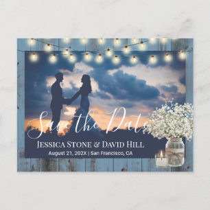 Baby's Breath Jar Dusty Blue Foto Save the Date Aankondigingskaart