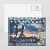 Baby's Breath Jar Dusty Blue Foto Save the Date Aankondigingskaart (Voorkant / Achterkant)