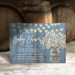 Baby's Breath Jar Rustic Dusty Blue Baby shower Kaart
