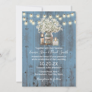 Baby's Breath Jar Rustic Dusty Blue Barn Wedding Kaart
