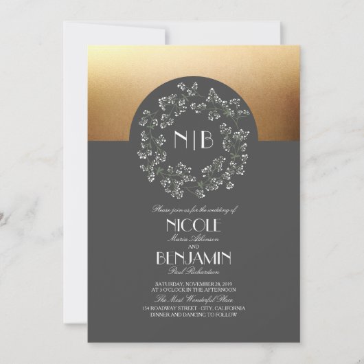 Baby's Breath Krans Gouden Huwelijk Kaart (Voorkant)