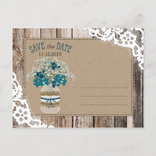 Baby's Breath Lace Rustiek Hout Save the Date Aankondigingskaart (Achterkant)