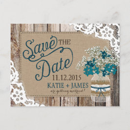 Baby's Breath Lace Rustiek Hout Save the Date Aankondigingskaart