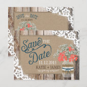 Baby's Breath Lace Rustiek Hout Save the Date Aankondigingskaart (Voorkant / Achterkant)