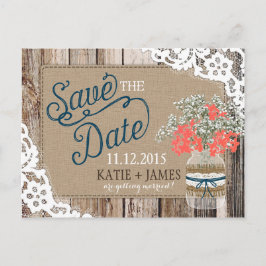 Baby's Breath Lace Rustiek Hout Save the Date Aankondigingskaart