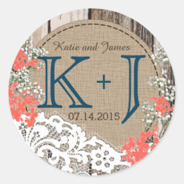 Baby's Breath Lace Rustiek Monogram Bruiloft Label