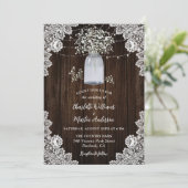 Baby's Breath Lace Wood Mason Jar Wedding Kaart (Staand voorkant)