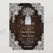 Baby's Breath Lace Wood Mason Jar Wedding Kaart (Voorkant / Achterkant)
