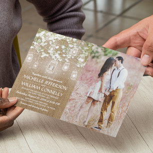 Baby's Breath Landelijke Jute Foto Bruiloft Kaart
