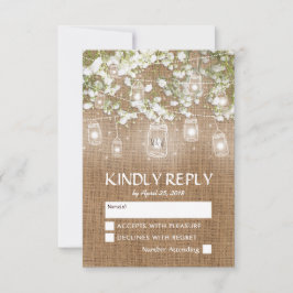Baby's Breath Landelijke Jute Huwelijks RSVP Kaartje