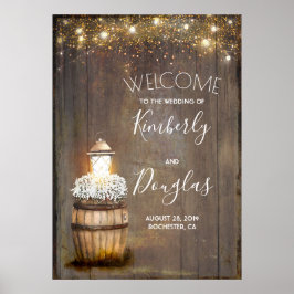 Baby's Breath Lantern Rustic Wedding Welcome Sign Poster