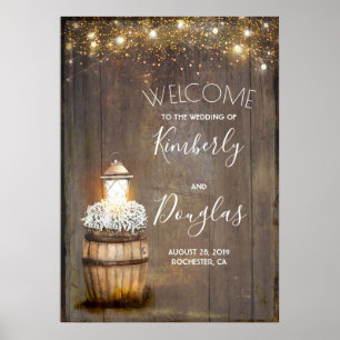 Baby's Breath Lantern Rustic Wedding Welcome Sign Poster