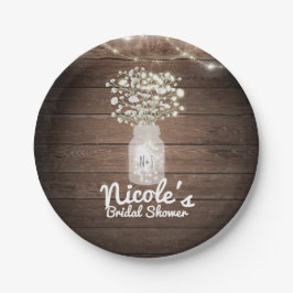 Baby's Breath & Lichten Rustieke Trouwreceptie Papieren Bordje
