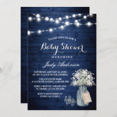 Baby's Breath Lights Rustic Navy Blue Baby shower Kaart (Voorkant / Achterkant)