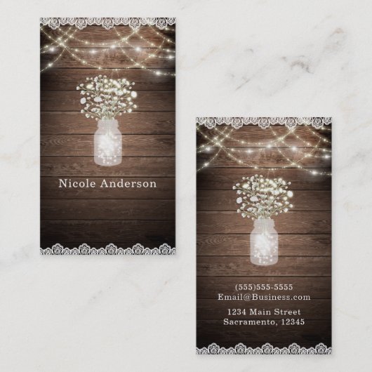 Baby's Breath & Lights Rustieke bruiloft Elegant Visitekaartje (Voorkant / Achterkant)