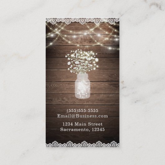 Baby's Breath & Lights Rustieke bruiloft Elegant Visitekaartje (Achterkant)