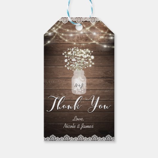 Baby's Breath & Lights rustieke bruiloft gunst Cus Cadeaulabel (Voorkant)