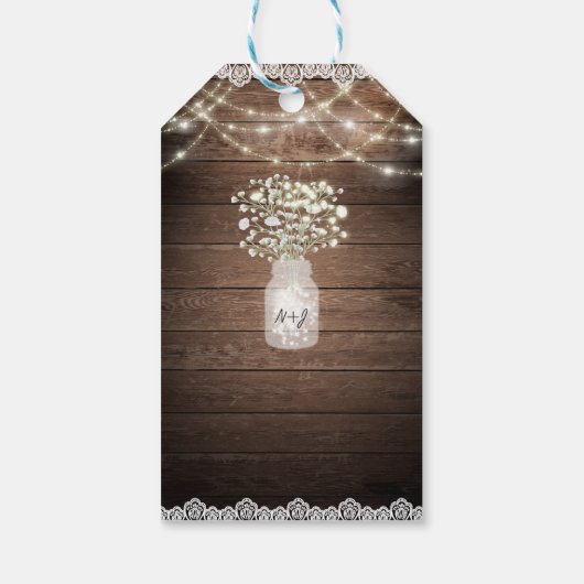 Baby's Breath & Lights rustieke bruiloft gunst Cus Cadeaulabel (Achterkant)