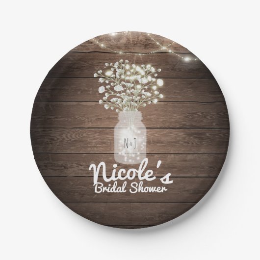 Baby's Breath & Lights Rustieke bruiloft receptie Papieren Bordje (Voorkant)