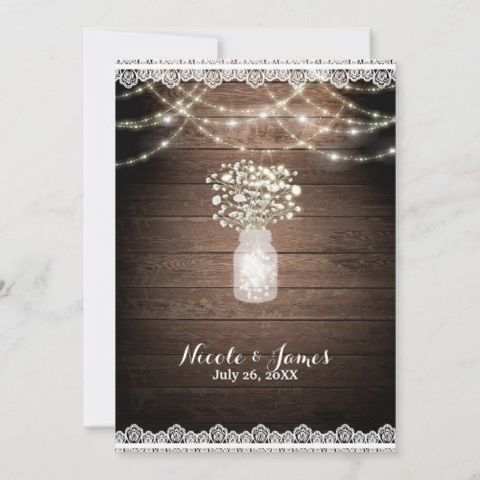 Baby's Breath & Lights Rustieke bruiloft uitnodigi Kaart (Achterkant)