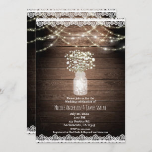Baby's Breath & Lights Rustieke bruiloft uitnodigi Kaart