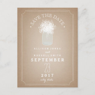 Baby's Breath Mason Jar Barn Cardstock geïnspireer Aankondigingskaart