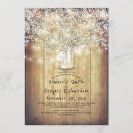 Baby's Breath Mason Jar Barn Engagement Party Kaart