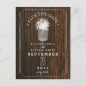 Baby's Breath Mason Jar Barn Wood Save the Date Aankondigingskaart (Voorkant)