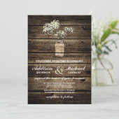 Baby's Breath Mason Jar | Barn Wood Wedding Kaart (Staand voorkant)