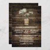 Baby's Breath Mason Jar | Barn Wood Wedding Kaart (Voorkant / Achterkant)