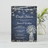 Baby's Breath Mason Jar Blauw Rustiek Paar Douche Kaart (Staand voorkant)