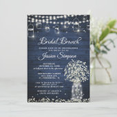 Baby's Breath Mason Jar Blauw Rustieke Bruids Brun Kaart (Staand voorkant)