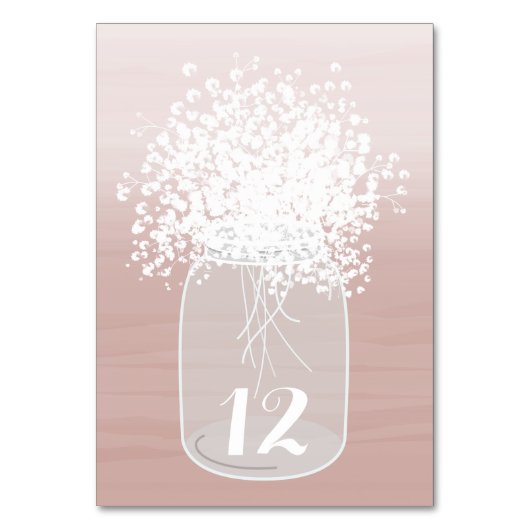 Baby's Breath Mason Jar Blush Waterverf Tafel Kaart (Achterkant)