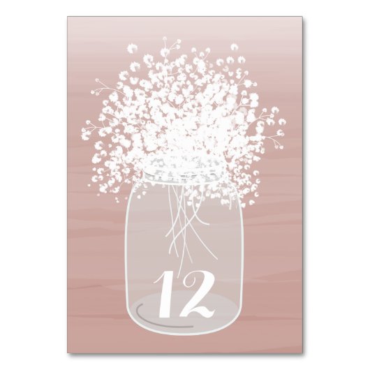 Baby's Breath Mason Jar Blush Waterverf Tafel Kaart (Voorkant)