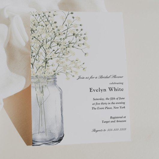 Baby's Breath Mason Jar Bridal Shower Kaart