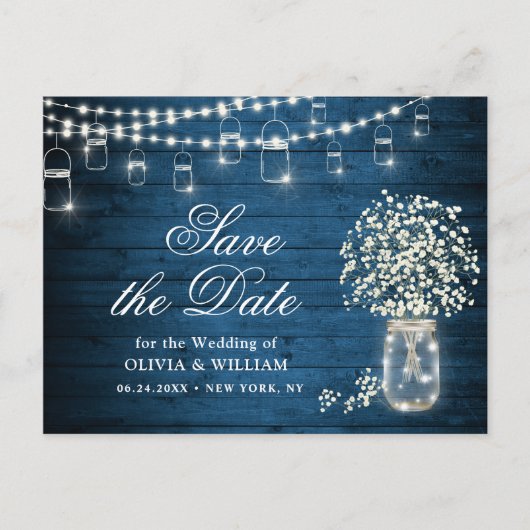 Baby's Breath Mason Jar Bruiloft Save the Date Briefkaart (Voorkant)