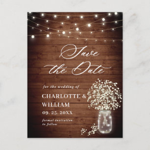 Baby's Breath Mason Jar Bruiloft Save the Date Briefkaart