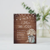Baby's Breath Mason Jar Bruiloft Save the Date Briefkaart (Staand voorkant)